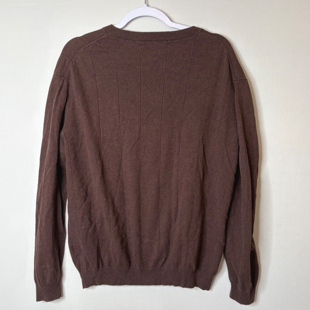 Turnbury Brown V-Neck Sweater Mens L Cotton Silk Cashmere Blend Grandpacore - Picture 2 of 5